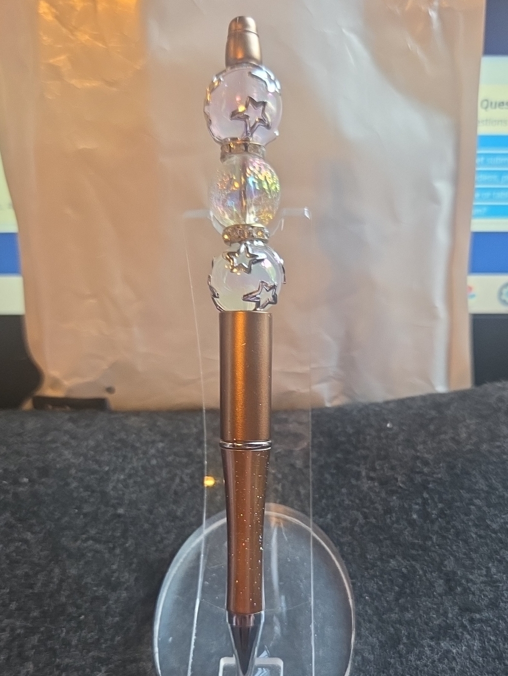 Crystal Bead Decorative Pen in Bronze with Iridescent Accents